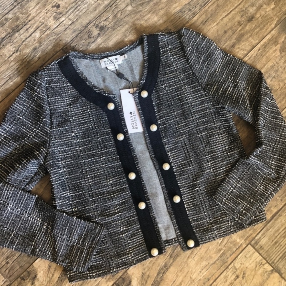 1 Left ⏳Boutique Tweed Silver Thread Pearl Jacket - Picture 5 of 8